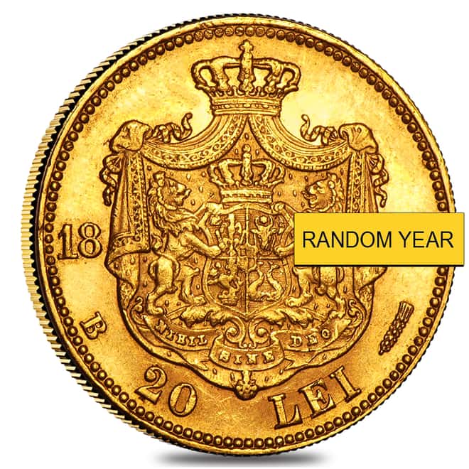 20 Lei Romania Carol I Gold Coin Avg Circ AGW .1867 oz (Random Year, 1883-1890)