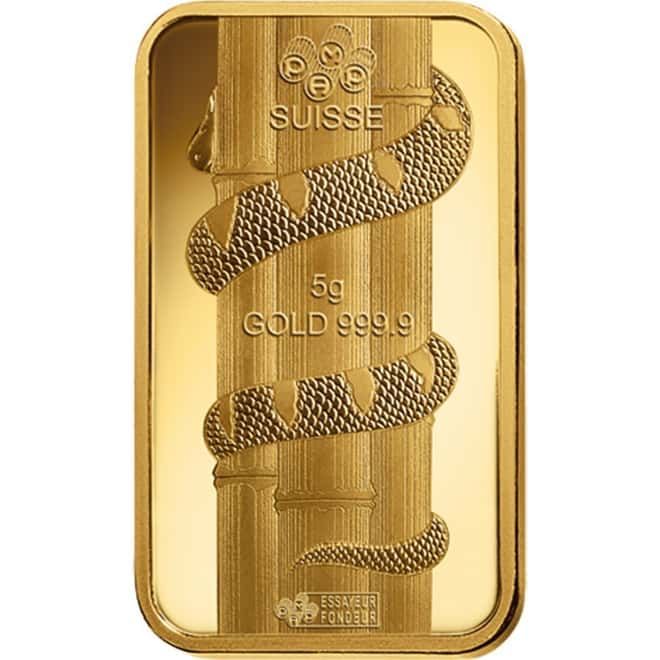 Box of 25 - 5 gram PAMP Suisse Year of the Snake Gold Bar (In Assay)