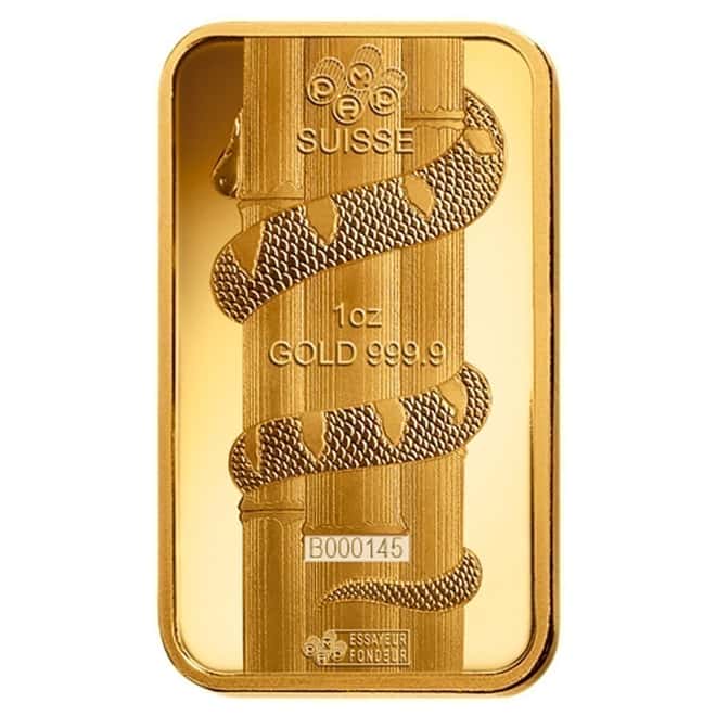 Box of 25 - 1 oz PAMP Suisse Year of the Snake Gold Bar (In Assay)