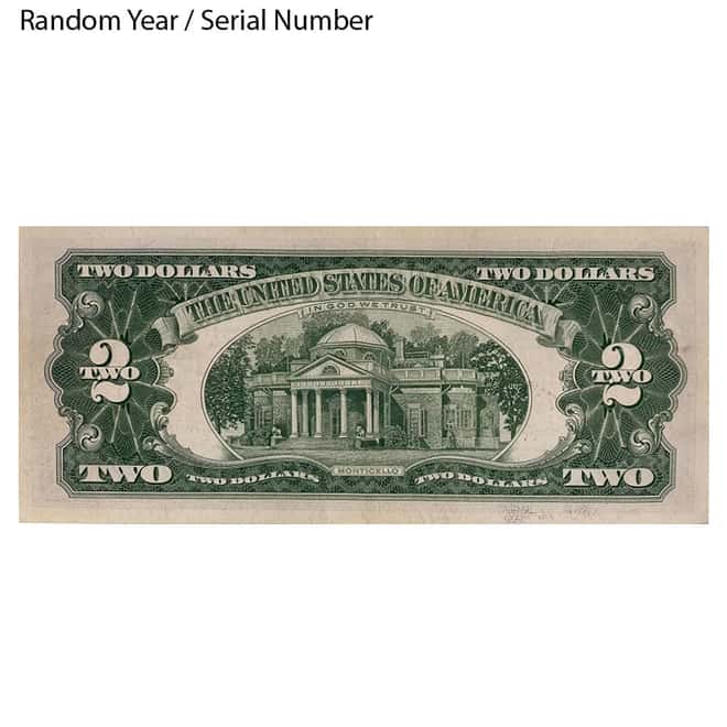$2 Bill Currency Red Seal Note Avg Circ (Random Year)