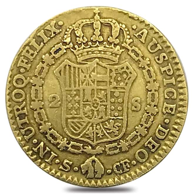 2 Escudos Spain Charles III Gold Coin AGW .1961 oz Avg Circ (1773 - 1779, Random Year)