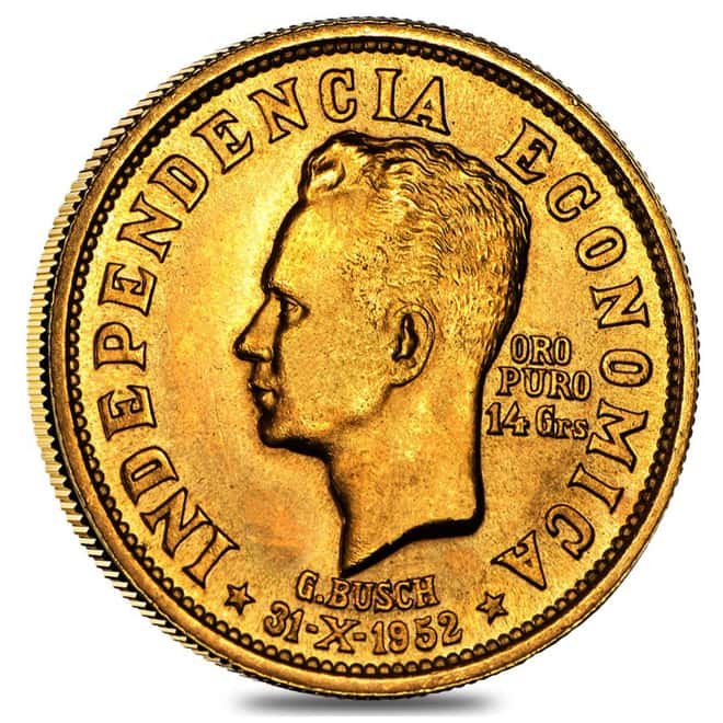 1952 Bolivia 14 Gramos Independencia Economica G. Busch Gold Medal AU