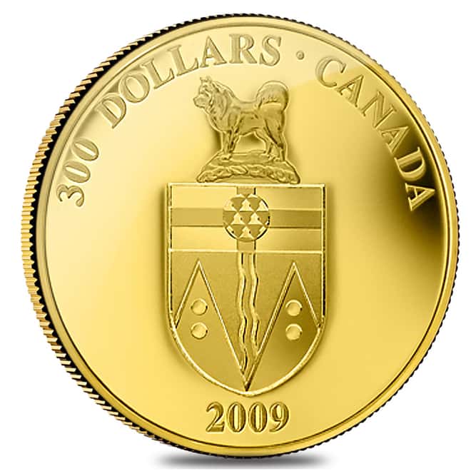 2009 Canada $300 Yukon Coat of Arms 60 gram 14 Karat Proof Gold Coin (w/Box & COA)