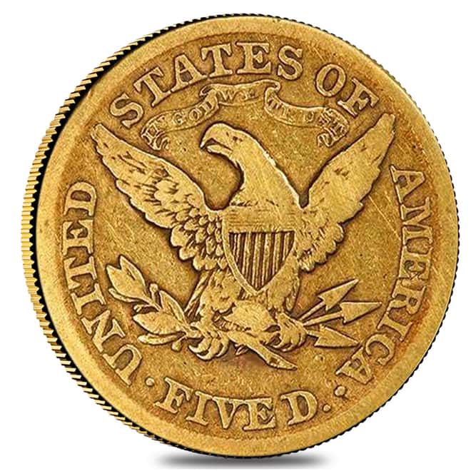 1845 $5 Liberty Head Half Eagle Gold Coin - Very Good (VG)