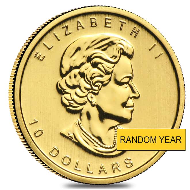 1/4 oz Canadian Gold Maple Leaf $10 Coin Scruffy (Random Year)
