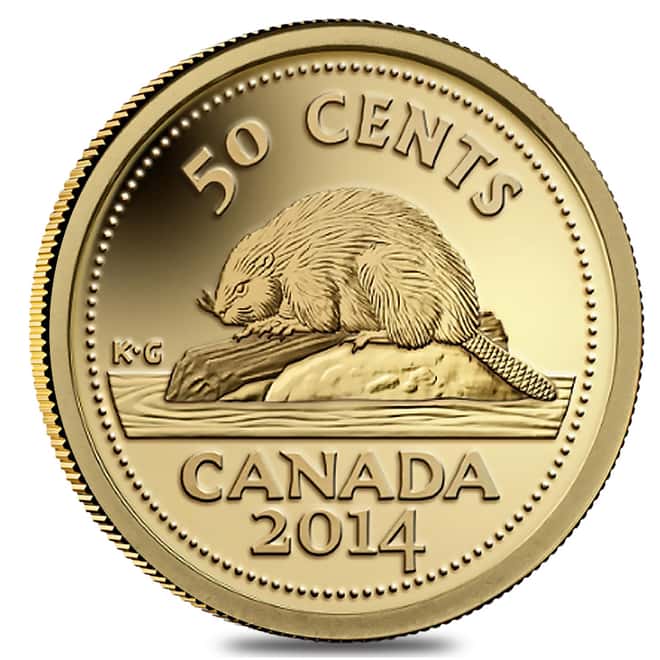 2014 1/25 oz Gold Canadian Classic Beaver 50 Cents Proof Coin .9999 Fine (w/Box & COA)
