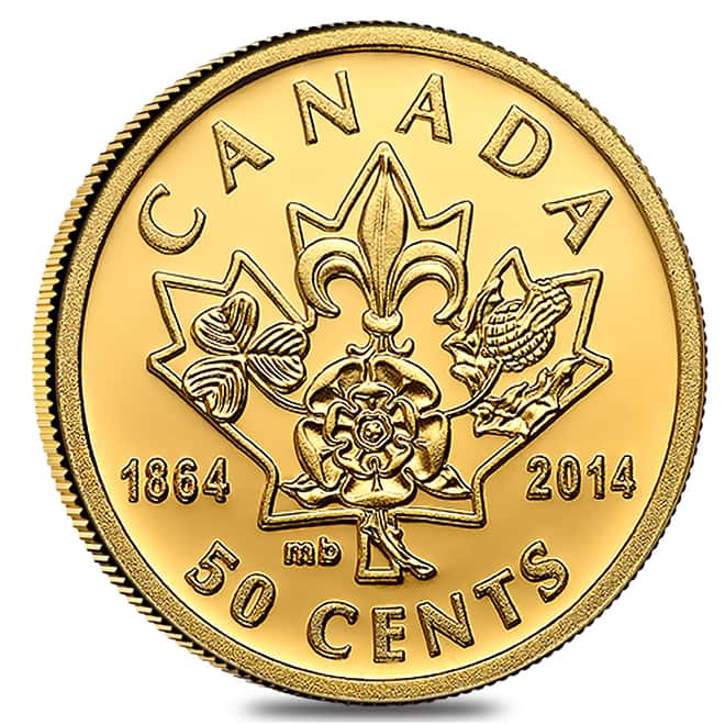 2014 1/25 oz Gold Canadian 150th Anniversary of Quebec 50 Cents Proof Coin .9999 Fine (w/Box & COA)