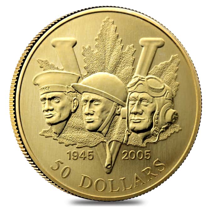 2005 Canada $50 60th Anniv of the End of The WWII 12 gram 14 K Gold Coin (w/Box & COA)