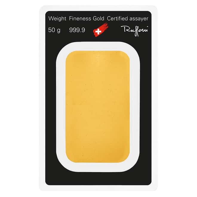 50 gram Argor Heraeus Gold Bar .9999 Fine (In Assay)