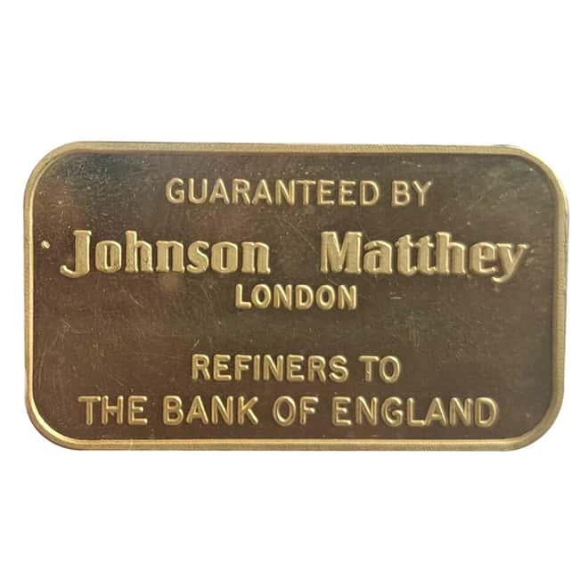 50 Gram Johnson Matthey Swiss Bank Corporation Gold Bar .9999 Fine