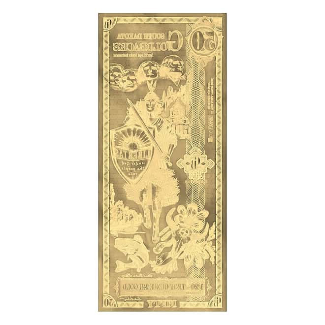 50 South Dakota Goldback 1/20 oz 24K Gold Foil Aurum Note
