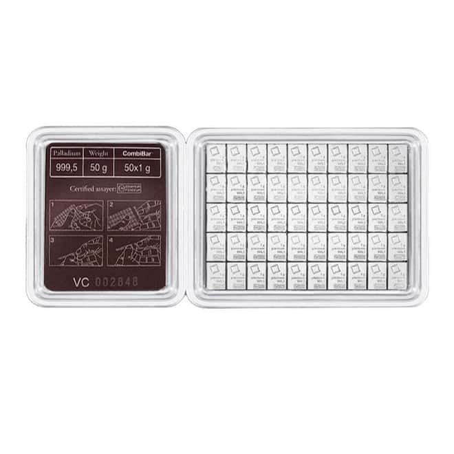 50 x 1 gram Palladium Valcambi CombiBar .9995 Fine (In Assay)