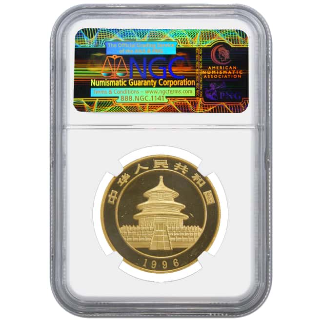 1996 1 oz China Gold Panda 100 Yuan NGC UNC Details
