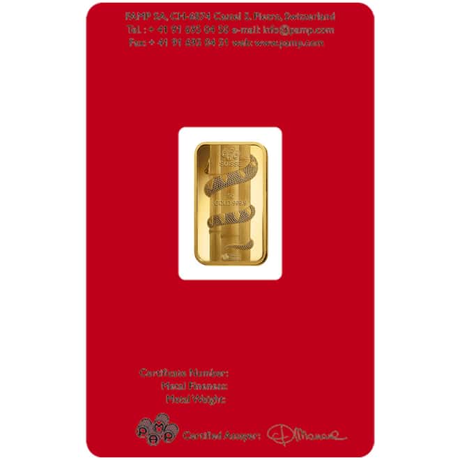 Box of 25 - 5 gram PAMP Suisse Year of the Snake Gold Bar (In Assay)