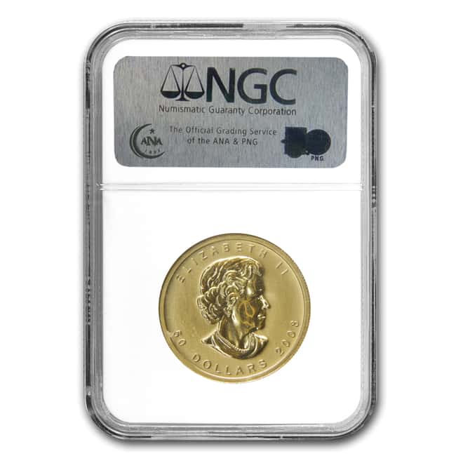 2008 1 oz Vancouver Olympics Canadian Gold Maple Leaf NGC MS 70