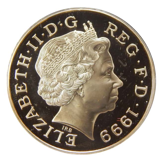 1999 1.284 oz QE2 Millennium Gold Proof Five Pound Crown (w/Box & COA)