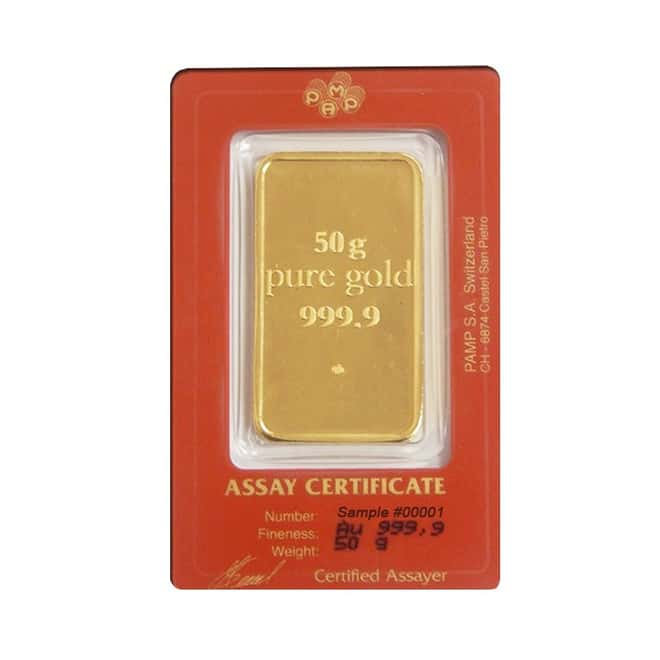 50 gram PAMP Indian Bank Pure Gold Bar 999.9 Fine