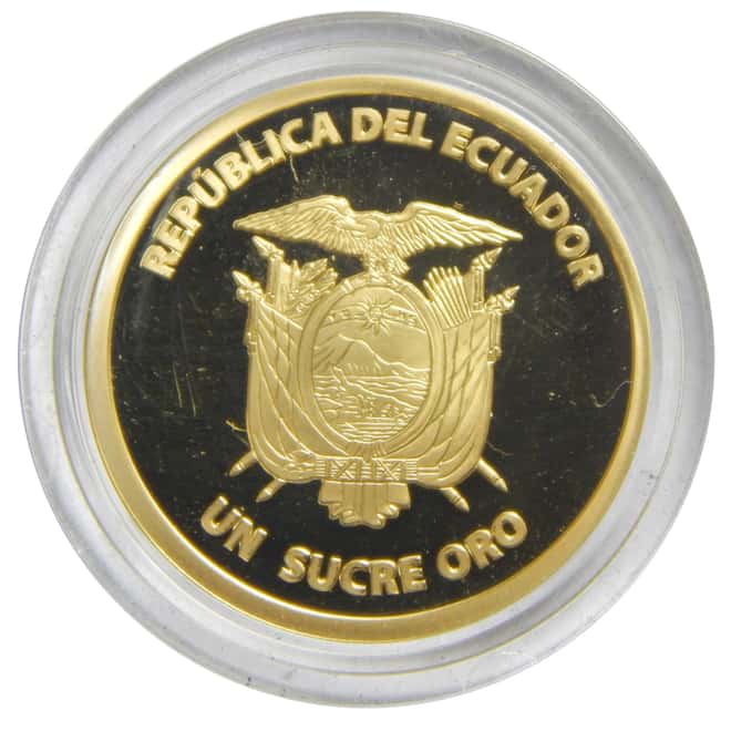 2014 .217 oz Gold Ecuador 1 Sucre FIFA World Cup Brazil Soccer Proof Coin (W/Box & COA)