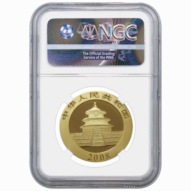 2008 1 oz China Gold Panda 500 Yuan NGC MS 68