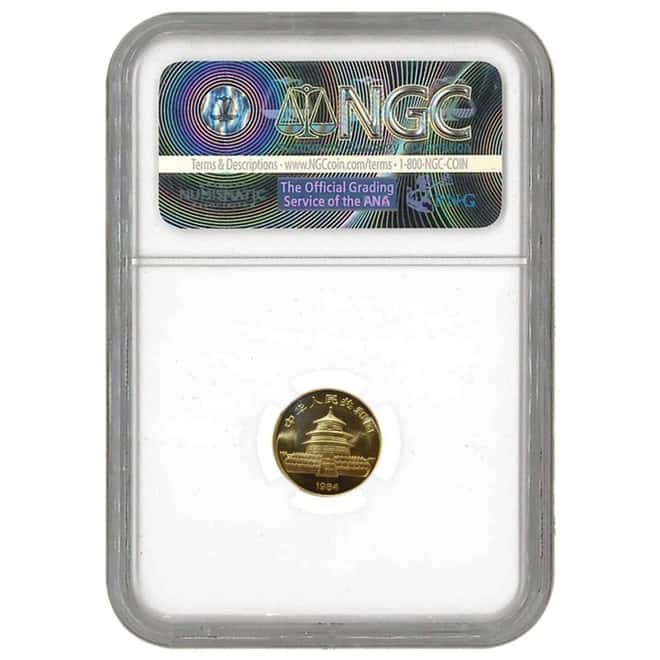 1984 1/20 oz China Gold Panda 5 Yuan NGC UNC Details-Bent