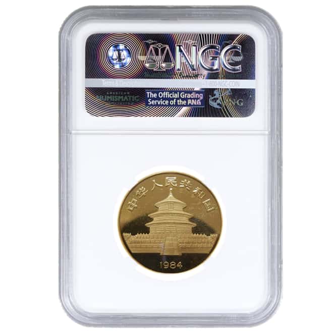 1984 1/2 oz China Gold Panda 50 Yuan Far Characters NGC MS 67