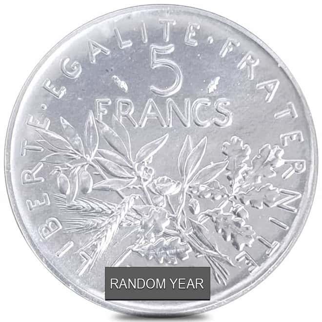 5 Francs Silver France Coin w/Box & COA (Random Year)