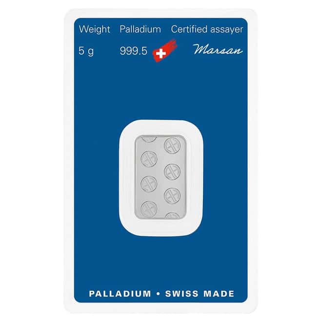 5 Gram Palladium Bar - Argor-Heraeus .9995 Fine (in Assay)