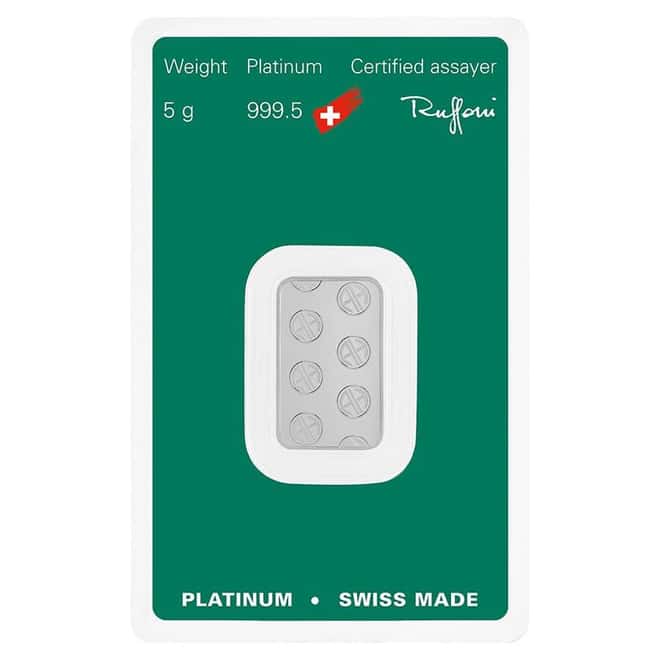 5 Gram Platinum Bar - Argor-Heraeus .9995 Fine (in Assay)