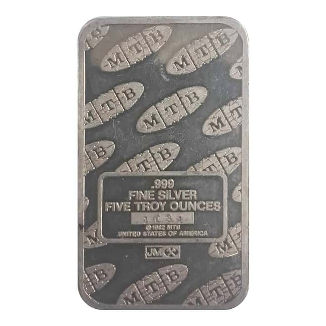 5 oz Johnson Matthey MTB Statue of Liberty Vintage Silver Bar .999 Fine