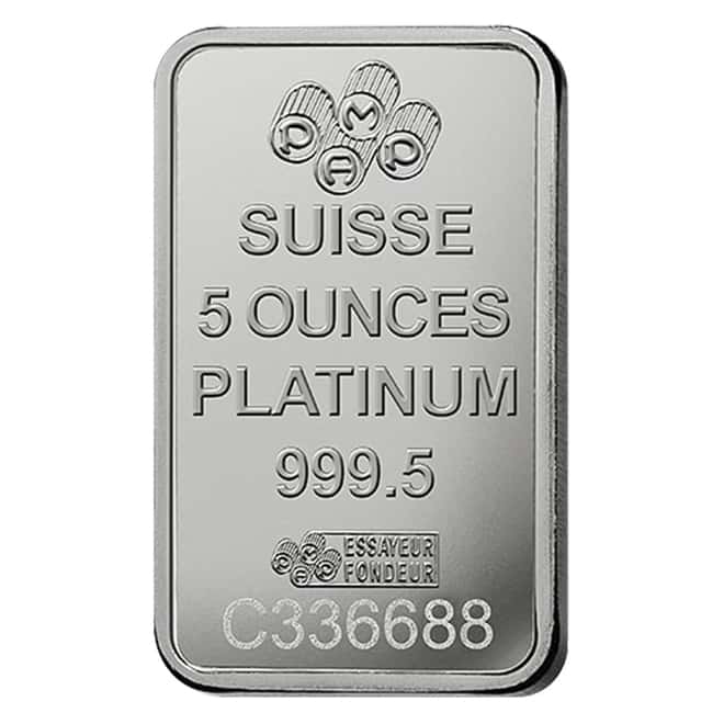 5 oz PAMP Suisse Lady Fortuna Platinum Bar .999+ Fine (In Assay)