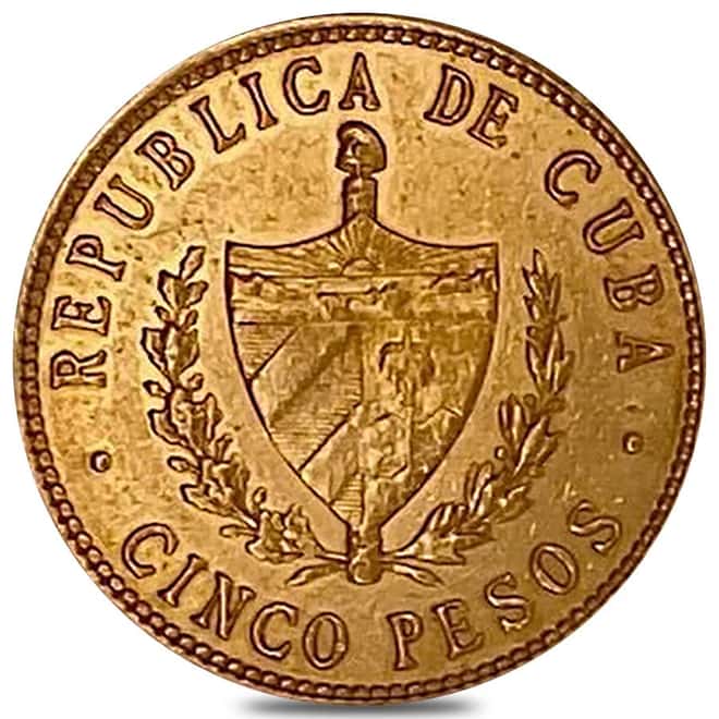 5 Pesos Jose Marti Gold Coin Cleaned Random Year