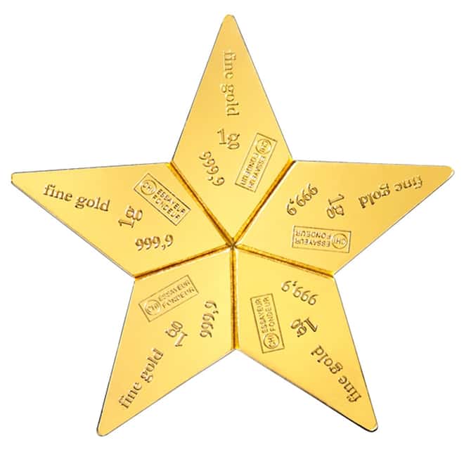 5 x 1 gram Gold Valcambi Star CombiBar .9999 Fine