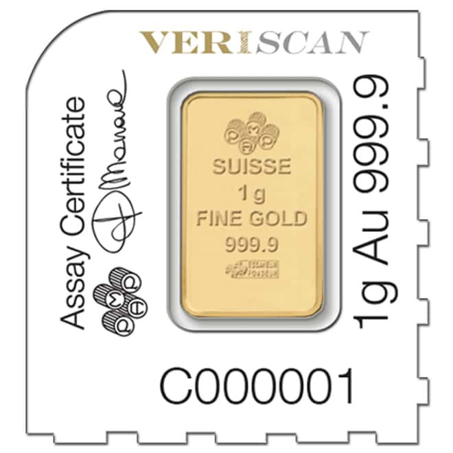 1 gram Gold Bar - PAMP Suisse Lady Fortuna .9999 Fine (In Assay from Multigram+2