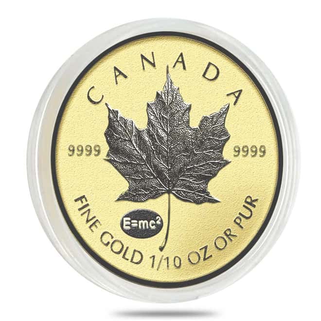 2015 1/10 oz Gold Canadian Maple Leaf E=mc2 Privy Reverse Proof $5 Coin (In Capsule)
