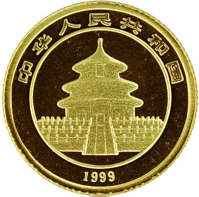 1999 1/20 oz Chinese Gold Panda 5 Yuan Small Date BU (Sealed)