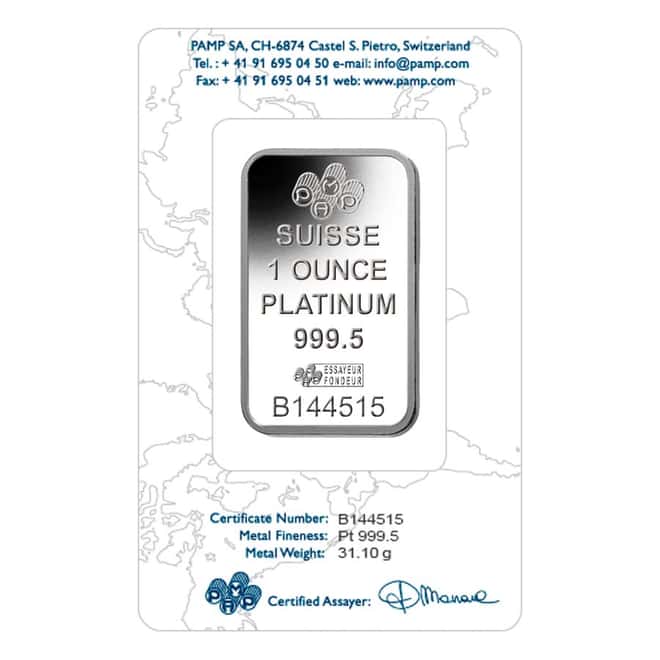 Box of 25 - 1 oz PAMP Suisse Lady Fortuna Platinum Bar .9995 Fine (In Assay)
