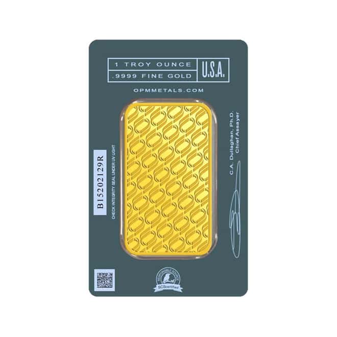 1 oz OPM Gold Bar .9999 Fine (In Assay)