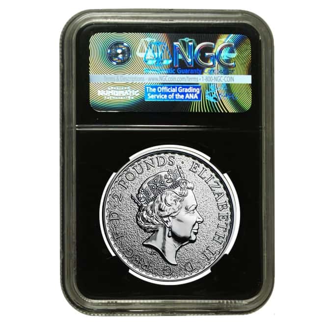 2016 Great Britain 1 oz Silver Britannia Textured Fields NGC MS 70 Retro Holder