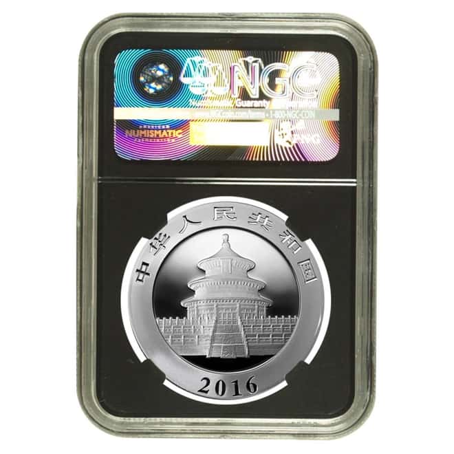 2016 30 gram Chinese Silver Panda 10 Yuan NGC MS 70 Early Releases Retro Holder