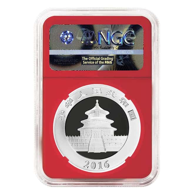 2016 30 gram Chinese Silver Panda 10 Yuan NGC MS 69 Early Releases Red Holder