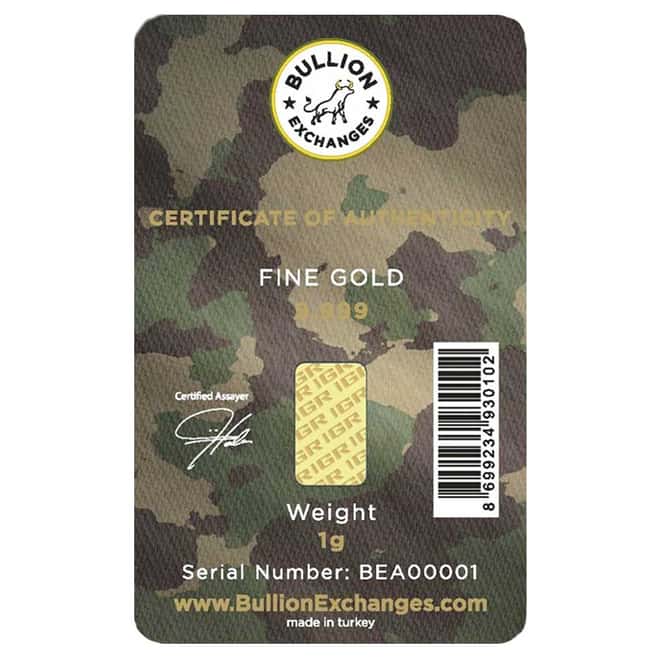 1 Gram Gold Bullion Exchanges Army Camouflage Istanbul Gold Refinery (IGR) .9999 Bar (In Assay)