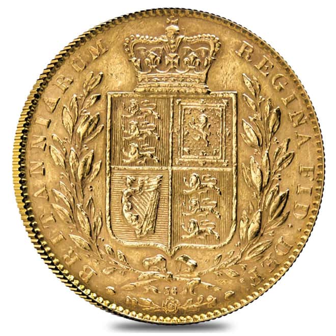 1838-1874 British Gold Sovereign Victoria Young Head Shield (Avg Circ)
