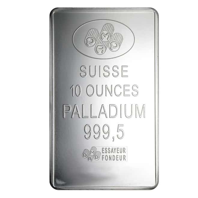 10 oz PAMP Suisse Palladium Bar .9995 Fine (w/Assay)
