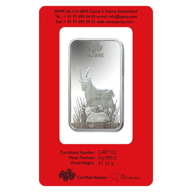 1 oz PAMP Suisse Year of the Goat Silver Bar (In Assay)