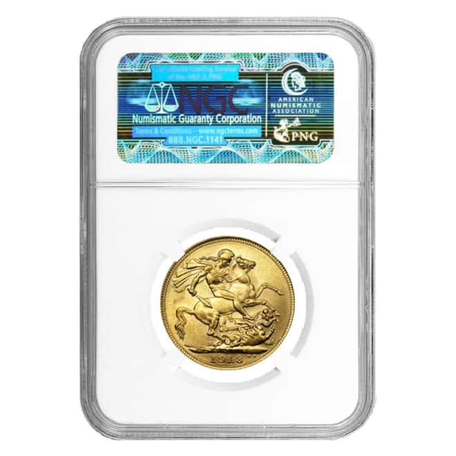 1918-I Gold India Sovereign George V Coin NGC MS 64