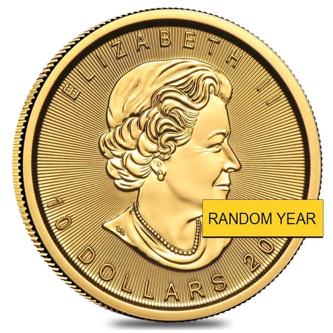 1/4 oz Canadian Gold Maple Leaf $10 Coin (Random Year)
