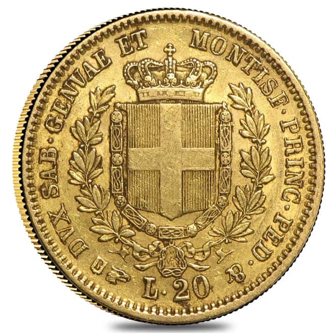 Sardinia Italy Gold 20 Lire Vittorio Emanuele II Avg Circ (Random Year,1850-1861)