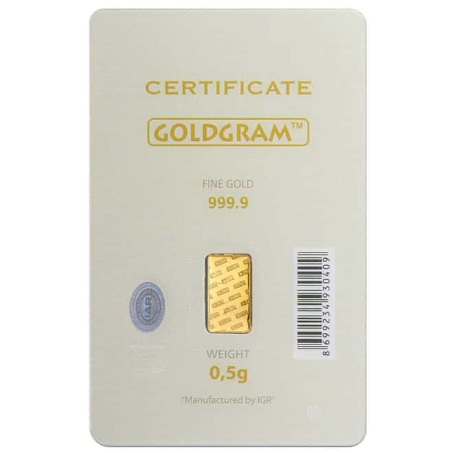 1/2 gram Istanbul Gold Refinery (IGR) Bar .9999 Fine (Wedding Assay)