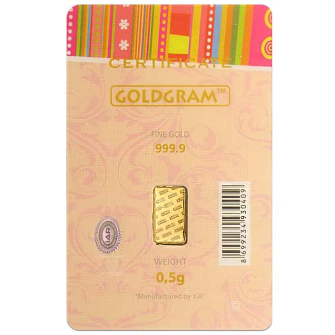 1/2 gram Istanbul Gold Refinery (IGR) Bar .9999 Fine (Birthday Assay)
