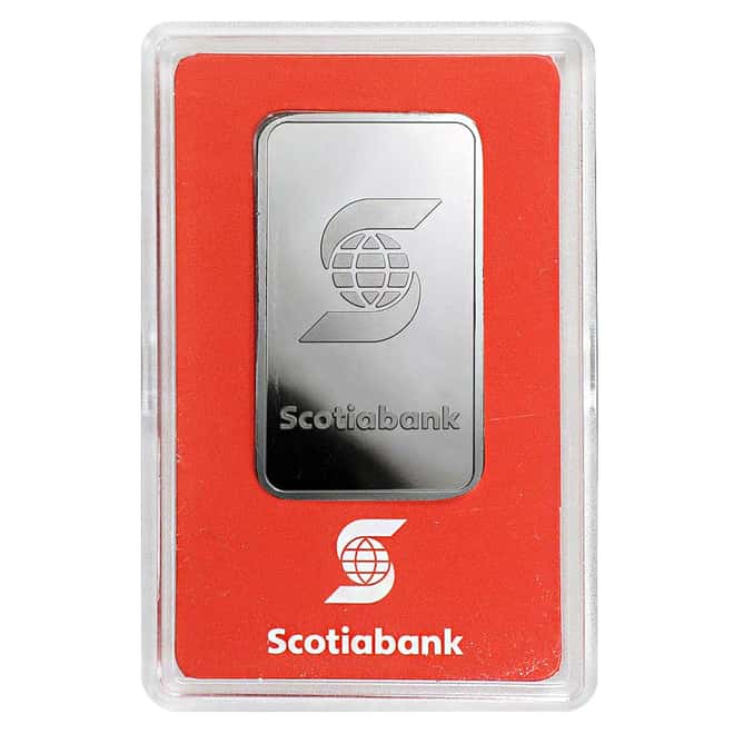 1 oz Platinum Bar - Scotiabank Valcambi Suisse .999+ Fine (In Assay) 
